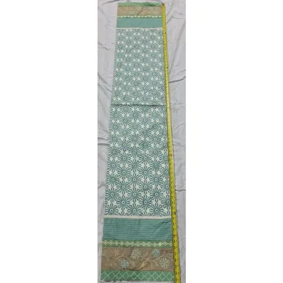 VTG 90's Table Runner 71 X 12" Spring Easter Floral Blue Green Long Embroidered - Picture 2 of 4